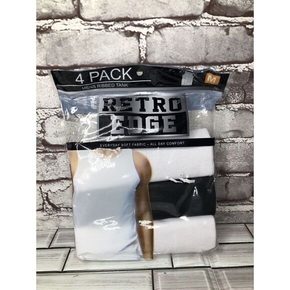 Retro Edge Men’s Tank Top Medium 3 Pack White Black - Picture 1 of 5